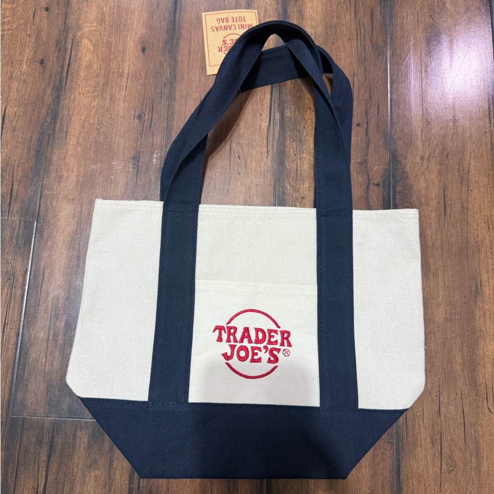 Trader Joe’s Mini Canvas Tote Reusable Bag Dark Blue NWT - Picture 2 of 3